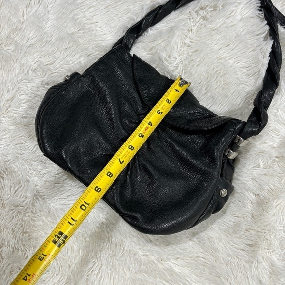 B. Makowsky Pebbled Black Leather Braided Strap Purse - Picture 11 of 13